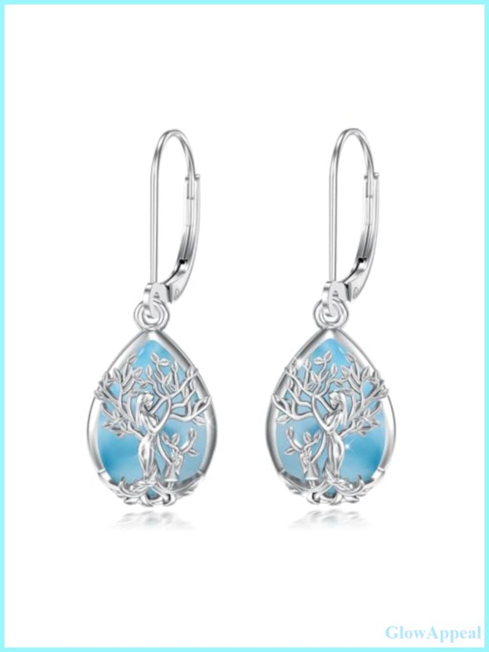 925 Sterling Silver Teardrop Larimar Dangle Earrings Leverback